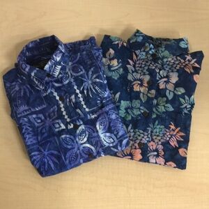 Peter Huntington Handcrafted Button Down Batik Shirt Set of 2